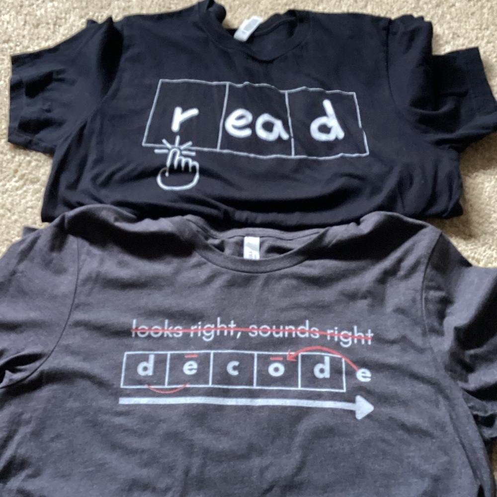 Two Bella Canvas Black Short-Sleeve Graphic Tee with 'read' and 'decode' Prints